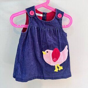 Baby Boden Girls Corduroy Dress W/ Pink Bird Applique 6-12 Months‎ Blue & Pink